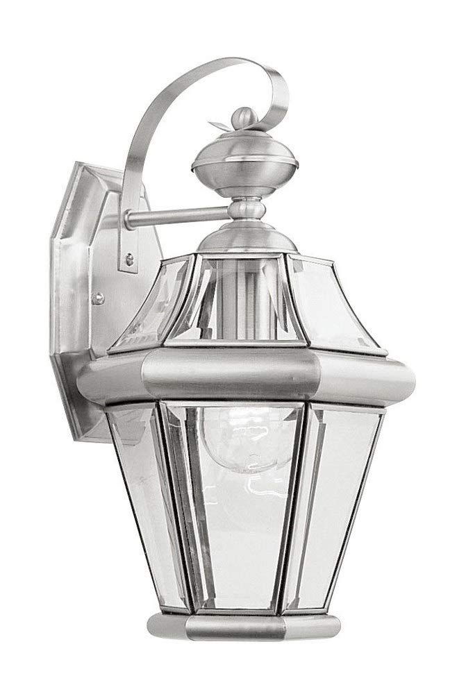 Livex Lighting 2161-91 Outdoor Wall Lantern with Clear Beveled Glass Shades, Brushed Nickel